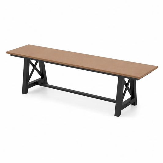 Banc rectangulaire en bois composite et acier 180x40x45 cm Marron/Noir