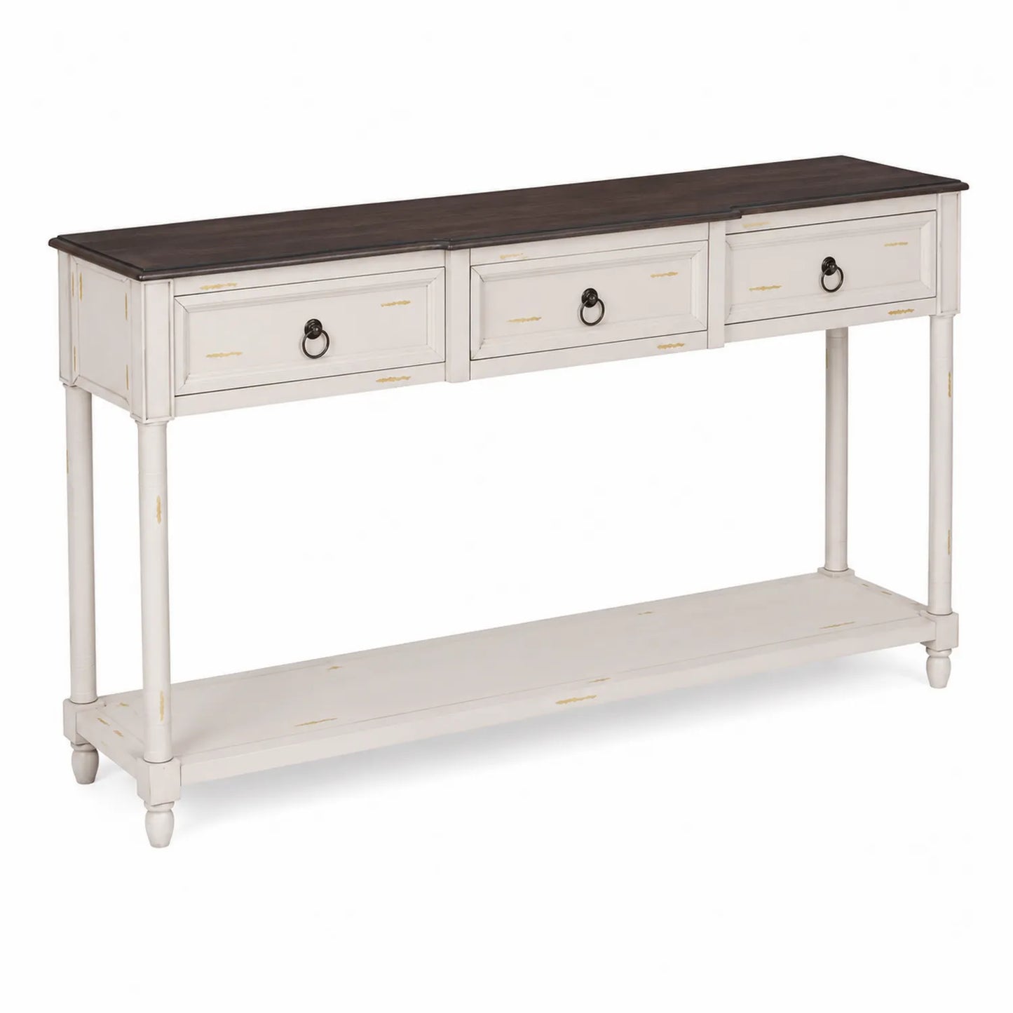 Console en Bois avec 3 Tiroirs Blanc et Chêne Foncé
