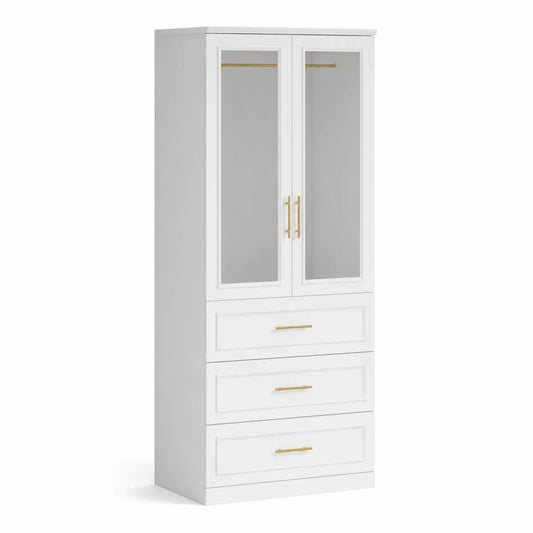 Armoire blanc avec portes vitrées et 3 tiroirs