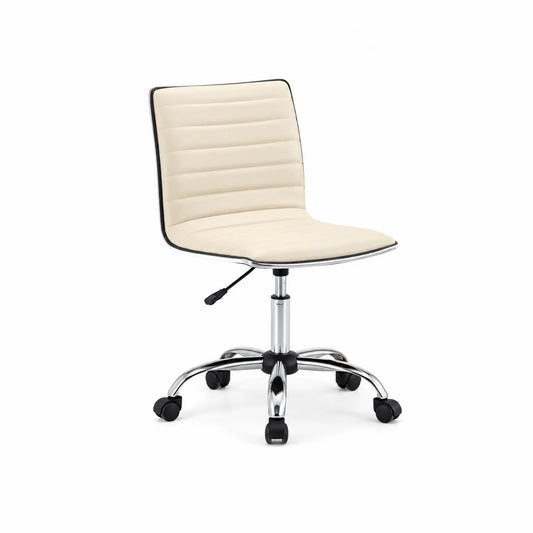 Chaise de bureau en cuir PU Beige avec base en acier