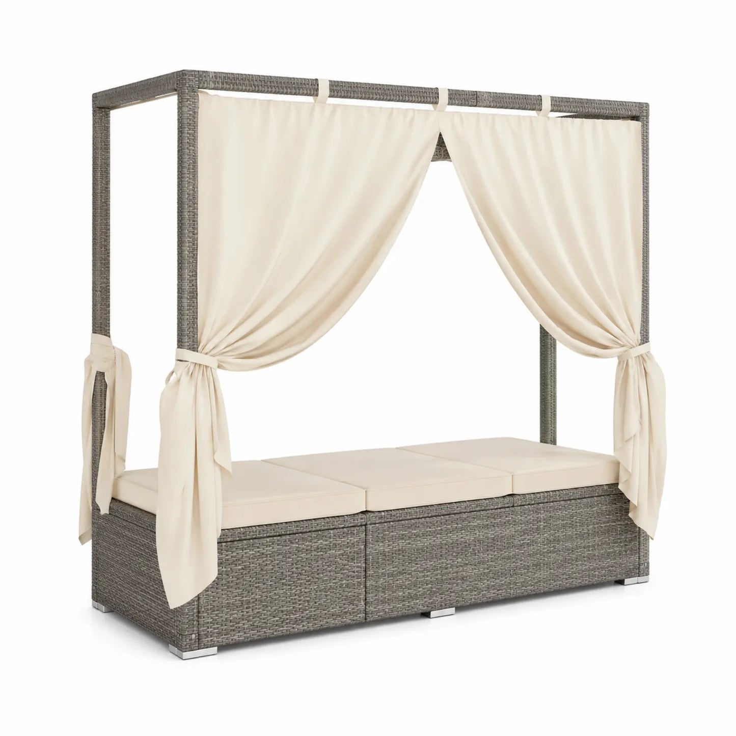 Lit de jour en rotin avec rideaux en polyester