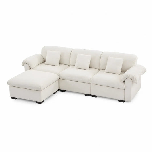 Canapé d'angle en tissu Beige avec méridienne