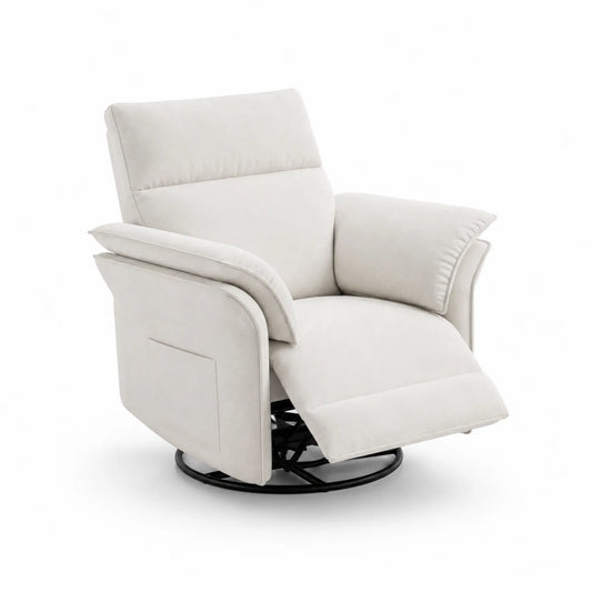 Fauteuil inclinable pivotant en tissu et métal Blanc 100x90x95 cm