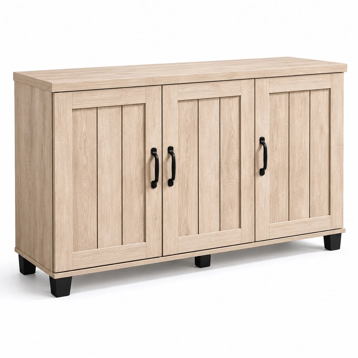 Buffet en bois avec 3 portes et poignées noires