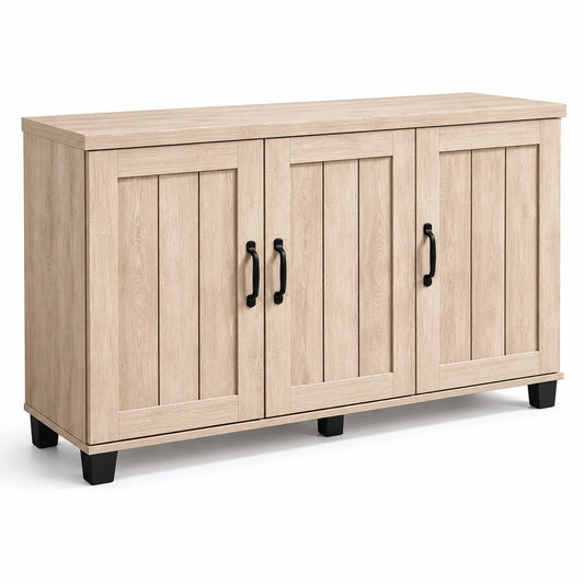 Buffet en bois avec 3 portes et poignées noires