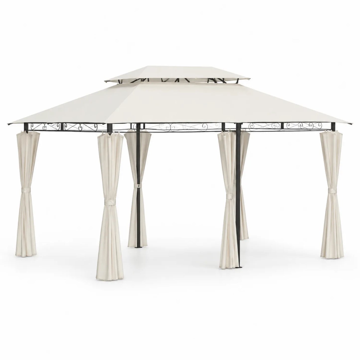 Tonnelle de jardin rectangulaire 3x4m en aluminium et polyester beige